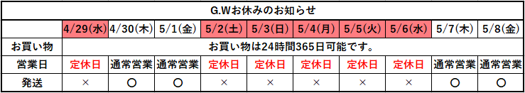 GWお休みのお知らせ