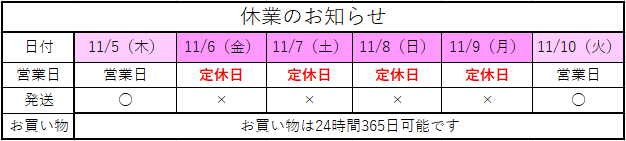 休業のお知らせ